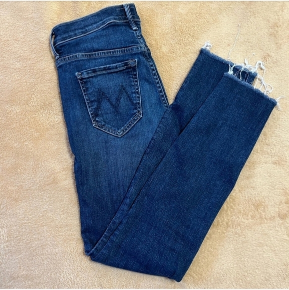 MOTHER The Stunner Ankle Fray Jean Womens Change is in the Air Dark Skinny - Picture 2 of 5